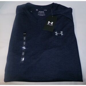 MENS UNDER ARMOUR  V-NECV TECH T-SHIRT~SZ LRG~NAVY HEATHER~NWT
